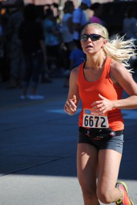 Utah Valley Marathon Woman in orange running
