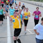 Utah Valley Marathon guy in yellow celebrating