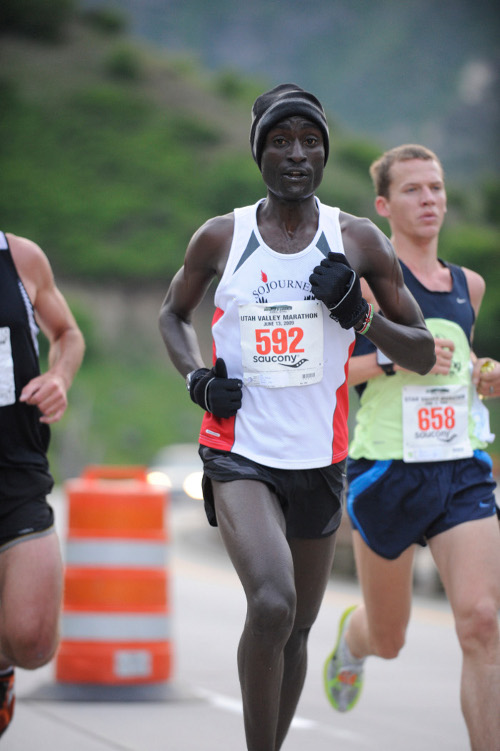 Utah Valley Marathon runner through mountain pass